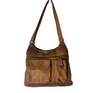 Vintage Fossil tan /brown leather shoulder bag75082 (b83)